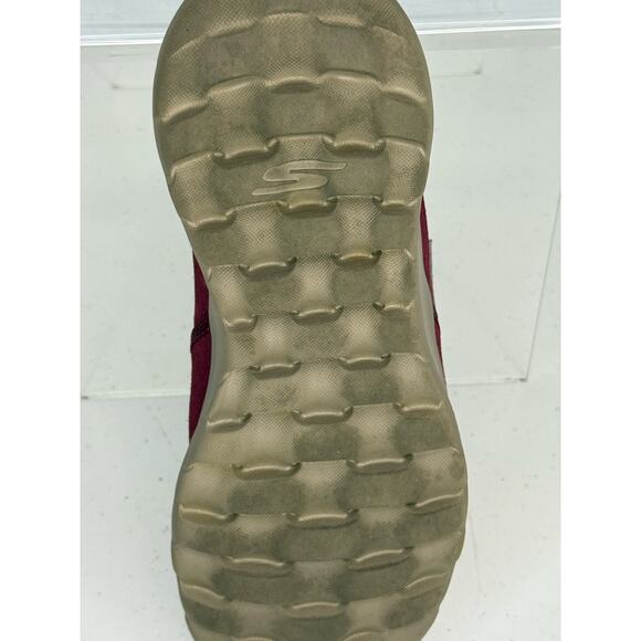 Skechers Goga Max Women's Size 8 Red Mulberry Leather Suede Slip On Mule Shoes - Picture 7 of 10